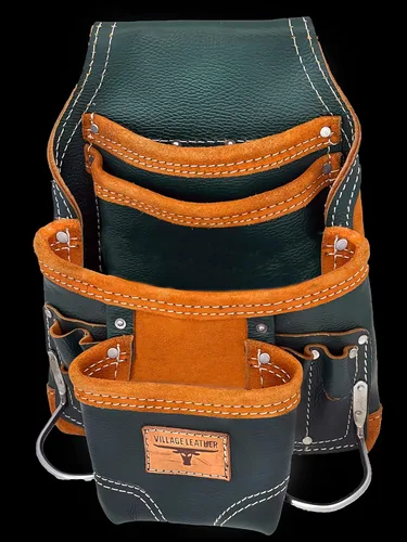 Vista 2 de Bolsa de herramientas resistente Bolsa de herramientas para carpinteros 3250, verde, grano superior, 10 bolsillos, 2 soportes para martillo