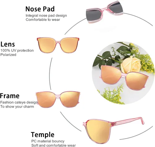 Vista 5 de LVIOE Lentes de sol polarizados de gran tamaño para mujer, a la moda, con protección UV, sombra LS1627