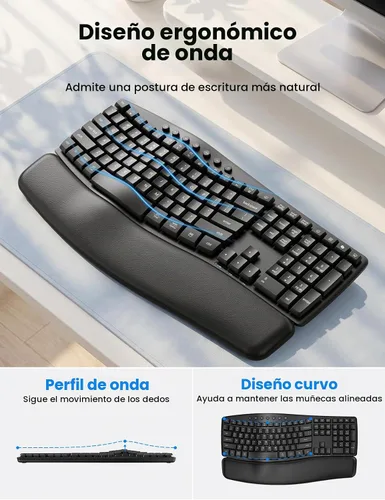Vista 2 de SABLUTE Combo de teclado y mouse inalámbricos, onda ergonómica, silenciosa Negro
