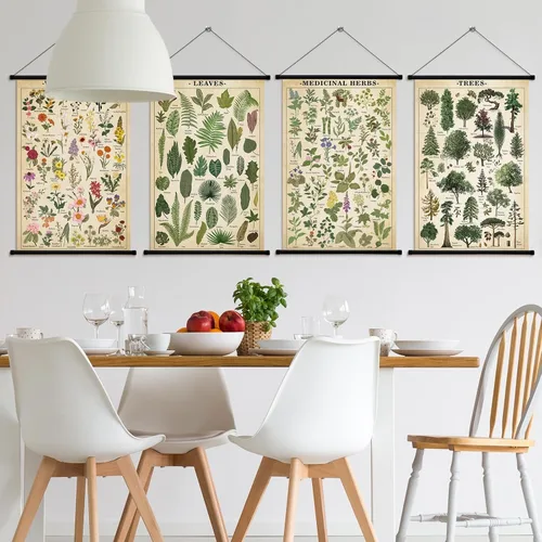 Vista 5 de Lewtemi Póster vintage de 4 piezas de arte de pared botánico de la naturaleza, flores silvestres, hojas, hierbas medicinales, árboles, póster