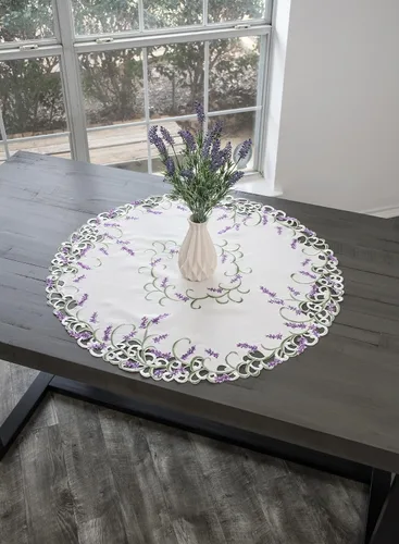 Vista 4 de Mantel grande bordado morado lavanda lila, mantel pequeño, mantel redondo (33 pulgadas, redondo)
