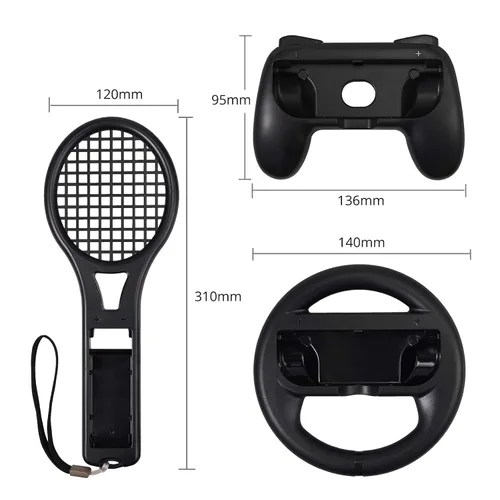 Vista 7 de LiNKFOR 3 in 1 Joy-Con Accessories Bundle for Nintendo Switch Tennis Racket for Mario Tennis Aces Game Grips Handle for Nintendo Switch Joy-Con