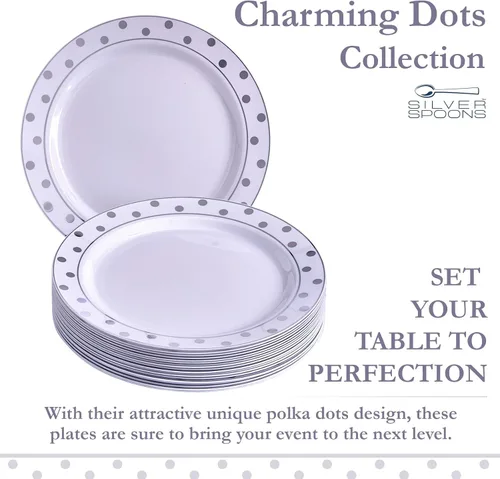 Vista 6 de Silver Spoons Platos desechables para fiesta – (20 piezas) juego de vajilla desechable resistente de 7.5 pulgadas, platos de plástico de comedor