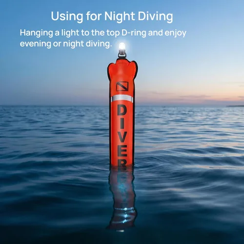 Vista 3 de DSMB Surface Marker Buoy with 100ft Finger Spool Reel Diver Below Signal Flag Tube Scuba Diving Equipment Open Bottom Set