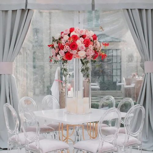 Vista 7 de YALLOVE Soporte acrílico para flores, juego de 2 pedestales transparentes, jarrones de 15.75 pulgadas de alto para bodas, eventos, fiestas