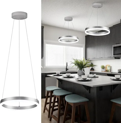 Vista 47 de Benkut Lámpara de Araña de Anillo LED Moderna Negra para Comedor, Lámpara de Araña de Techo Circular Empotrada Regulable con Control Remoto