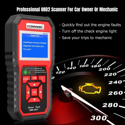 Vista 4 de Paquete de 2 escáneres KONNWEI KW850 profesional OBD2 Lector de código automático (rojo + negro)