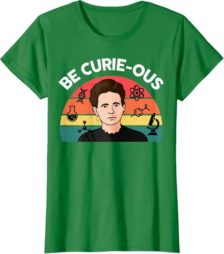 Vista 14 de Camiseta de ciencia para mujer Be Curie-ous Marie Curie Funny Chemist Teacher, Azul Azul Pastel