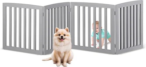Vista 10 de ZENY Puerta para mascotas de 24 pulgadas, puerta plegable independiente para perros de 3 paneles, forma en Z, color blanco, valla de madera
