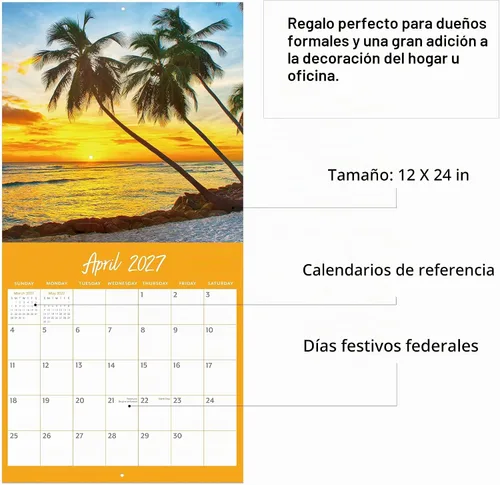 Vista 4 de Calendario 2027, calendario de pared 2027, 12 x 24 pulgadas