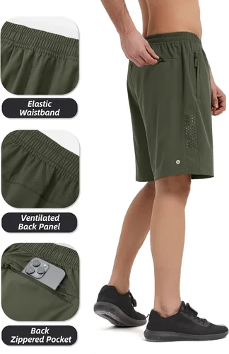 Vista 4 de Pantalones cortos deportivos para hombre, para correr, gimnasio, senderismo, pantalones cortos de entrenamiento para hombre de 7 pulgadas, cómodos