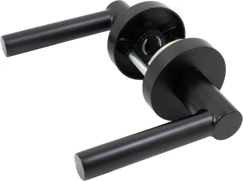 Vista 3 de Stone Harbor Hardware Zurich - Manija de puerta con roseta redonda, pestillo de privacidad (cama/bañera), color negro mate Mate negro
