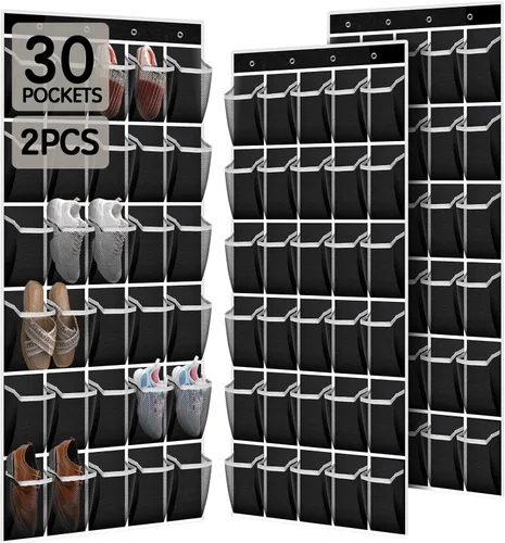 Vista 11 de Kotkn Organizador de zapatos sobre la puerta con 30 bolsillos de malla transpirable - Almacenamiento de armario de gran capacidad para hombres