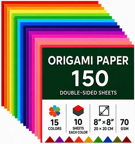 Vista 9 de Papel de origami cuadrado de 6 pulgadas, 500 hojas, 20 colores vivos, doble cara para niños y adultos, proyectos de arte y manualidades