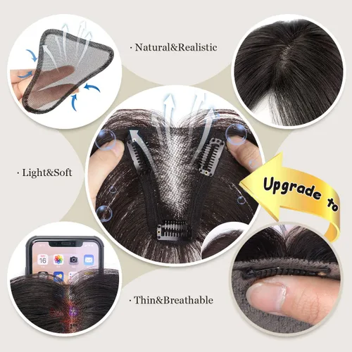 Vista 3 de Aimeolyn Toppers de cabello para mujer, cabello humano real, sin flequillo, extensiones de cabello superior para adelgazar, base de encaje Haisr