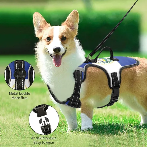 Vista 4 de Arnés ajustable sin tirones para perros pequeños, chaleco para mascotas con correa, chaleco reflectante con clip frontal con asa, fácil control