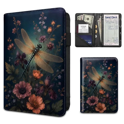 Vista 34 de Server Book for Waitress,Waiter Book with Zipper Pocket,PU Leather Waitstaff Organizer Wallet with 7 Pockets,Guest Check & Money Holder,Fits Server