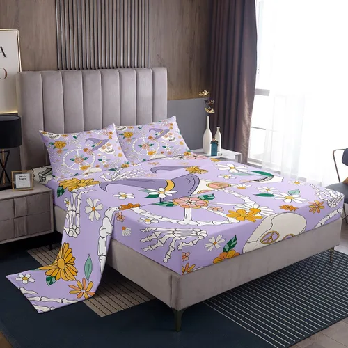 Vista 33 de Lindas sábanas de murciélagos tamaño individual, juego de sábanas de Feliz Halloween para niños y niñas, Kawaii cielo estrellado estrellas luna