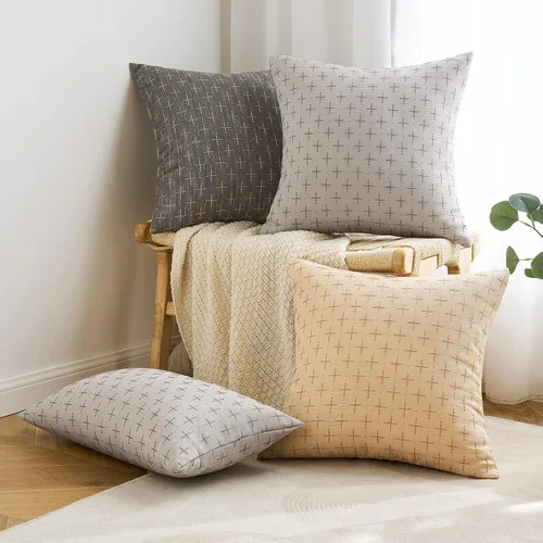 Vista 8 de MIULEE - Juego de 2 fundas de almohada decorativas de lino de arpillera, modernas, estilo campestre, rústicas, tejidas, con textura, para sofá, Gris