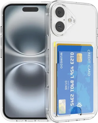 Vista 19 de 【Actualización】 Funda tipo cartera transparente para iPhone 13, antiamarilleo, delgada, parachoques de TPU + funda trasera de policarbonato con 2