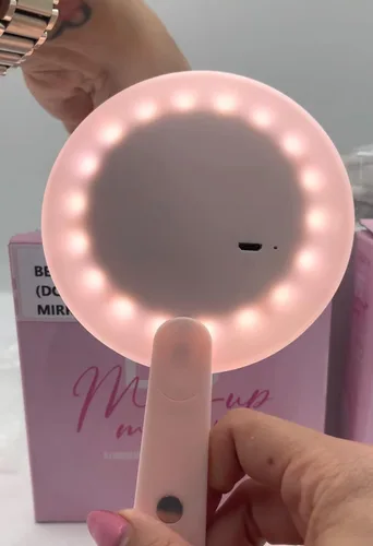 Vista 3 de Beauty Creations - Espejo de maquillaje portátil con luz LED, color rosa