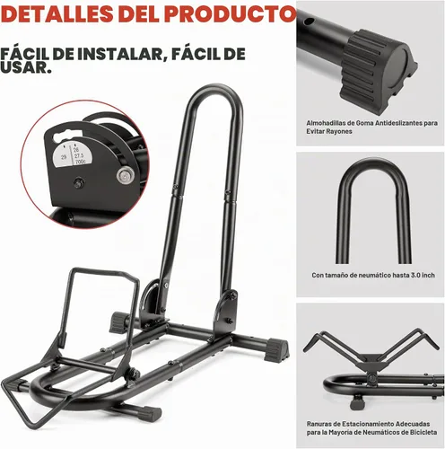 Vista 6 de Soporte de piso para bicicleta de interior, plegable, para garaje/hogar, almacenamiento de bicicletas, estante de estacionamiento para bicicletas