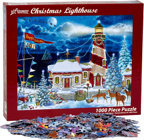 Vista 4 de Rompecabezas de faro de Navidad de 1000 piezas por Vermont Christmas Company