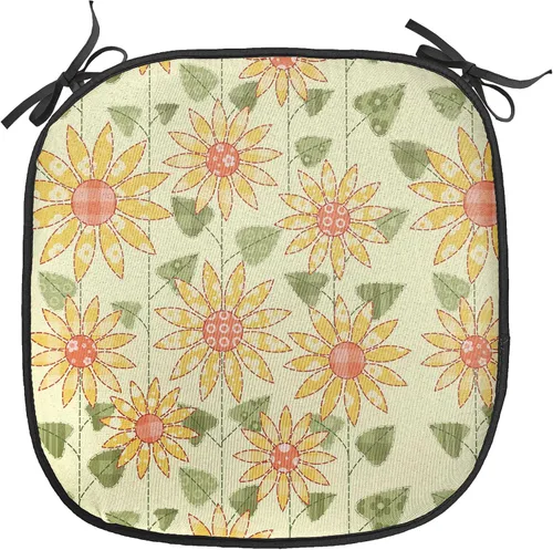 Vista 236 de Ambesonne Cojín de asiento para silla de flores, detalles florales con hojas y remolinos, estampado artístico romántico y vívido y vibrante