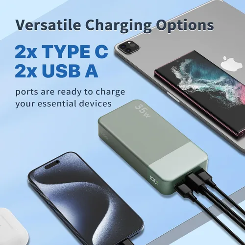 Vista 4 de NOBIS Cargador portátil 35W 20000mAh Power Bank Carga rápida Verde