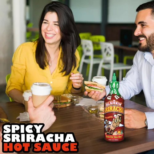 Vista 3 de Ass Kickin Sriracha salsa picante, botella de 18 onzas