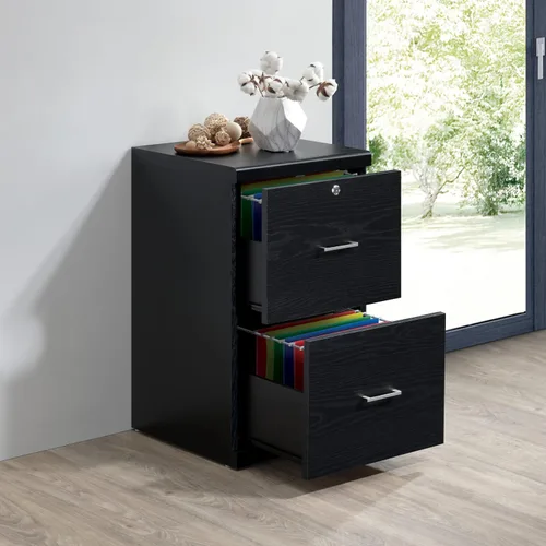 Vista 2 de OSP Home Furnishings Alpine Archivador de 2 cajones con cajón superior de bloqueo y sistema de fijación de bloqueo, vertical, negro