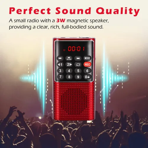 Vista 6 de PRUNUS J-985 Mini radio estéreo AM/FM, portátil, funciona con pilas con auriculares, clip y llave de bloqueo; J-328 Mini radio portátil FM Walkman