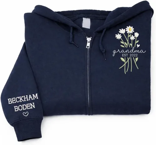 Vista 3 de NAZENTI Personalized Flower Sweatshirt for Women, Embroidered Grandma Gift G08.