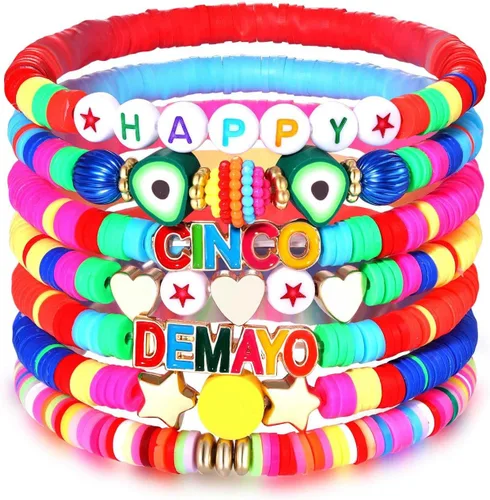 Vista 286 de Surfer Heishi - Pulseras apilables para mujer, apilables, de vinilo arcoíris, disco de arcilla, pulseras elásticas para la amistad, joyería bohemia