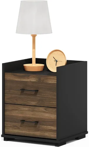 Vista 33 de Furinno Dario - Mesa auxiliar / estante de almacenamiento de noche con cajón de contenedor, pino ámbar/negro, 1 paquete, contenedor superior