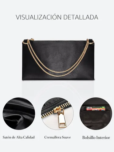 Vista 4 de oscaurt Bolso de noche para mujer, cartera de hombro de satén para graduación, compromiso, cóctel, fiesta, boda