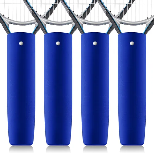 Vista 7 de Blueweenly 4 fundas para mango de raqueta de tenis, cubierta de agarre de raqueta de tenis, mango protector extraíble antideslizante de lona