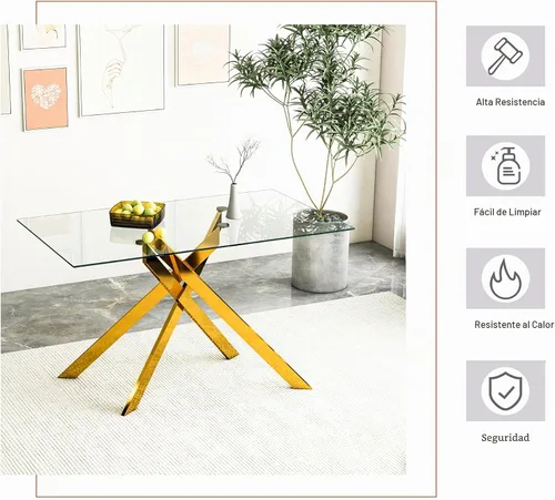 Vista 8 de Juego de mesa de comedor de cristal de 5 piezas para 4, moderno juego de mesa de cocina rectangular de vidrio templado transparente de 51.18
