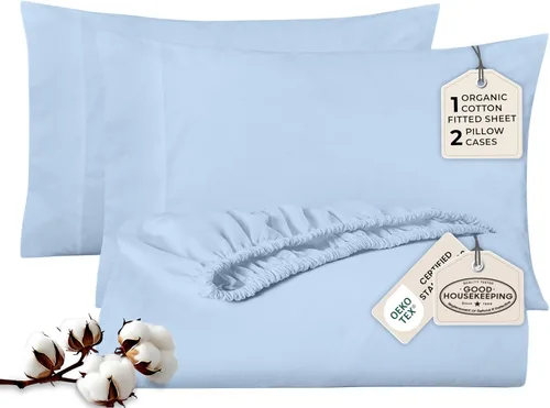 Vista 20 de Royale Linens Sábana bajera con funda de almohada, sábana bajera individual con 1 funda de almohada, 300 hilos, 100% algodón orgánico, se adapta a
