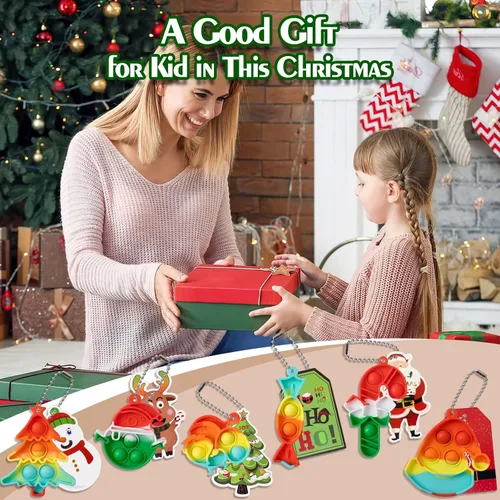 Vista 2 de AMUHUA Recuerdos de fiesta de Navidad para niños – Paquete de 24 mini llaveros Pop Fidget con tarjetas de regalo para niños pequeños, regalos