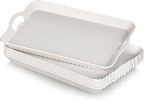 Vista 8 de 6 bandejas para servir con asas para comer, bandeja de plástico multiusos de 16 x 11 pulgadas, bandeja rectangular antideslizante decorativa