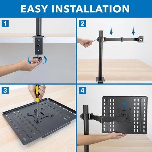 Vista 4 de Mount-It! Soporte de escritorio para laptop, brazo ergonómico totalmente ajustable para laptop con bandeja ventilada, gestión de cables, abrazadera