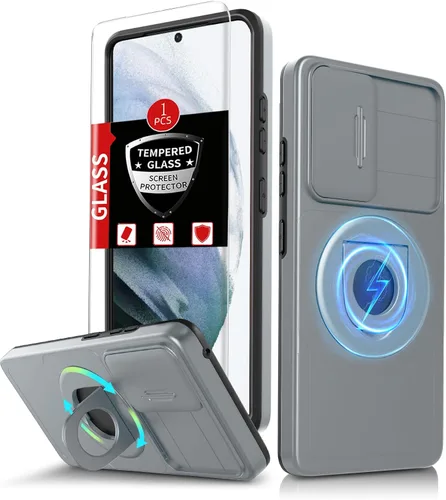 Vista 45 de Funda para Samsung Galaxy S21 FE con 2 protectores de pantalla de vidrio templado, funda con función atril para Samsung Galaxy S21FE con cubierta