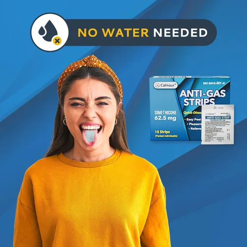Vista 3 de Alivio de Gas 10 Tiras Tiras Anti Hinchazón de Sabor Menta, Solubles en la Boca Alivio Rápido de Gas para Adultos Alivio Efectivo de Hinchazón
