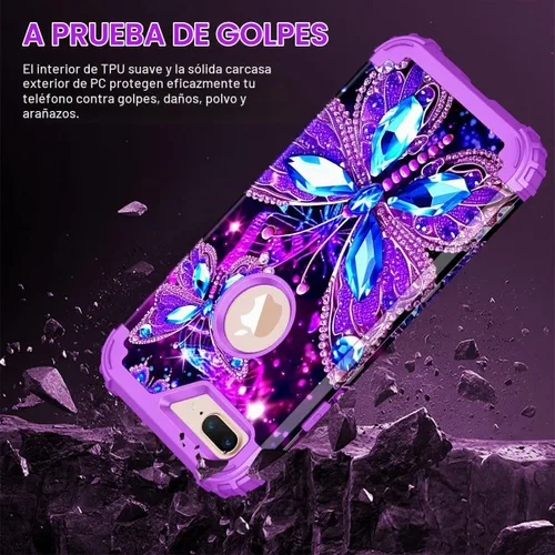 Vista 5 de Miqala Funda compatible con iPhone 8 Plus, iPhone 7 Plus, que brilla en la oscuridad, tres capas, resistente a los golpes, parachoques de plástico