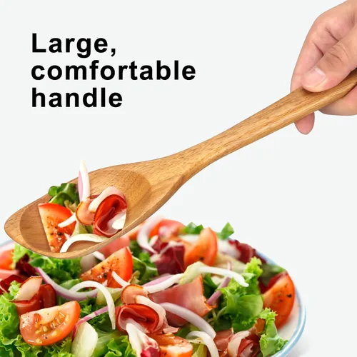 Vista 3 de Cucharas de madera para cocinar espátula no tóxica utensilios de cocina de madera de acacia Best Large Cooking Spoon for Mixing Serving Non Stick
