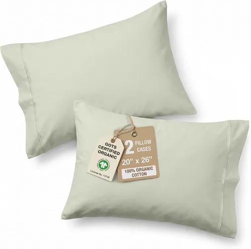 Vista 42 de Lane Linen - Juego de 2 fundas de almohada, 100% algodón orgánico, tamaño estándar, suaves, color blanco (20 x 26 pulgadas)
