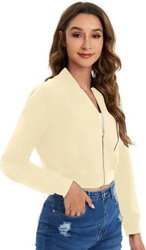 Vista 7 de SweatyRocks Chaqueta tipo bombardero de manga larga con cremallera para mujer