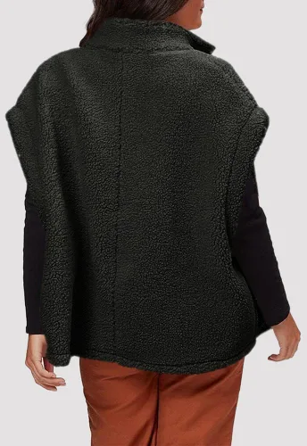 Vista 35 de Hongqizo - Chaleco de forro polar mullido para mujer, casual, de gran tamaño, cálido, con botones, chaqueta de sherpa con bolsillos