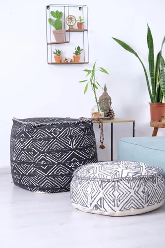 Vista 6 de Mandala Life Art Puf otomano - 20x20x20" - Taburete Reposapiés - Cubo Negro